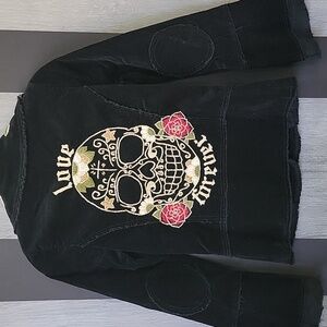 Joystick By Johnny Was Black Corduroy Embroidered Skull Roses Blazer